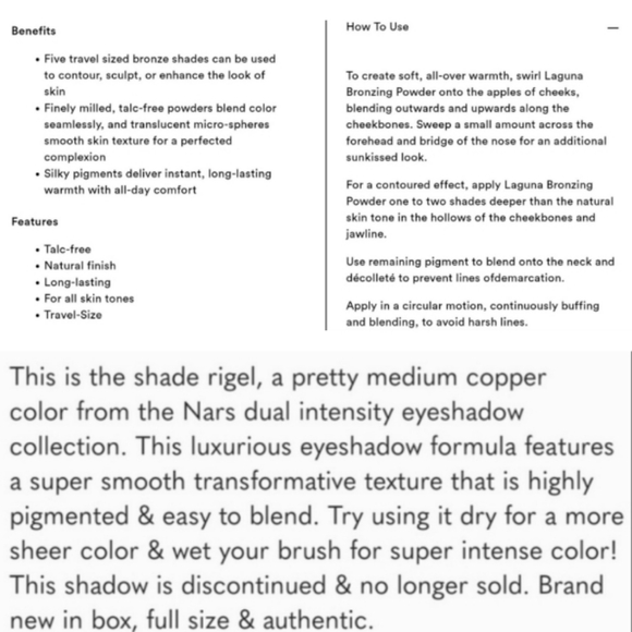 NARS Bundle Bronzer Laguna Powder / Rigel Eyeshadow,  free Bobbi brown palette - Picture 16 of 16